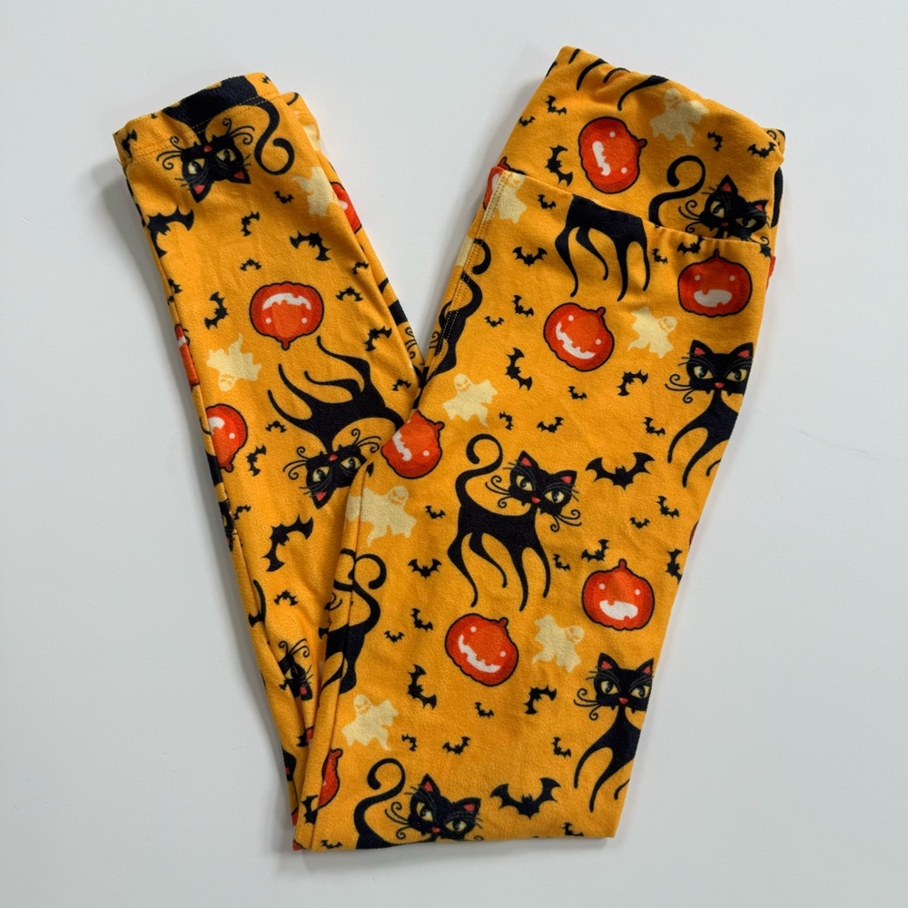 Kids Charlie’s Project Halloween Leggings Black Cats Pumpkins L/XL (6-10)